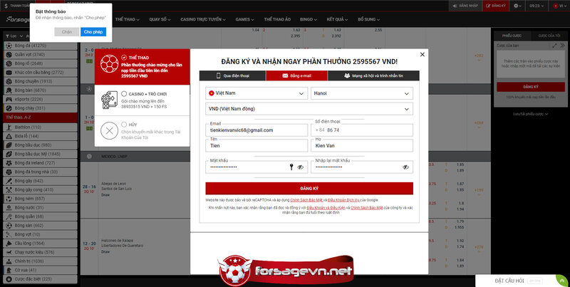 đăng ký Forsage bằng số điện thoại