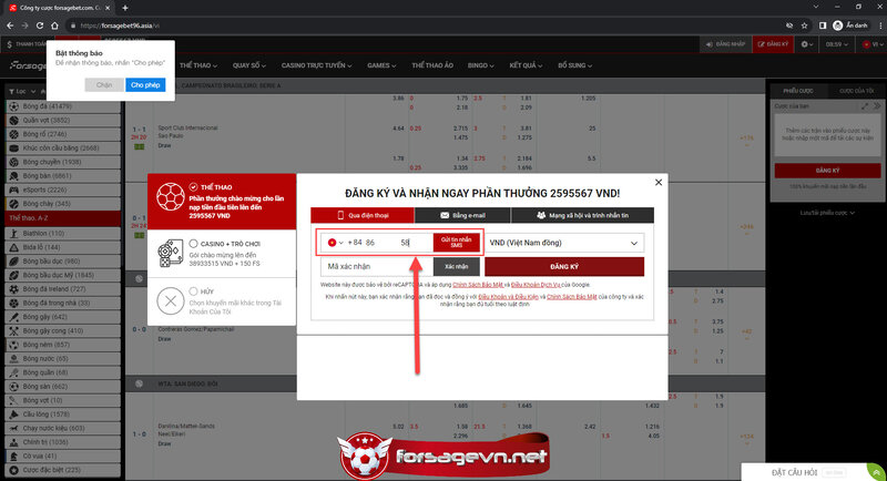 đăng ký Forsage bằng số điện thoại